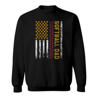 Mens New First Time Dad Softball Dad American Flag Fathers Day Sweatshirt - Seseable