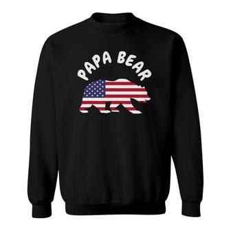 Mens Papa Bear Fathers Day Usa American Flag 4Th Of July Sweatshirt - Seseable