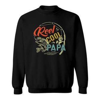 Mens Reel Cool Papa Funny Fishing Fathers Day Christmas Sweatshirt - Seseable