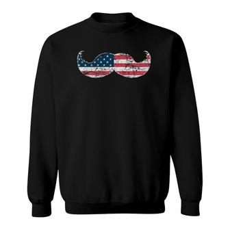 Mustache Silhouette American Flag Funny Usa July 4Th Sweatshirt - Seseable