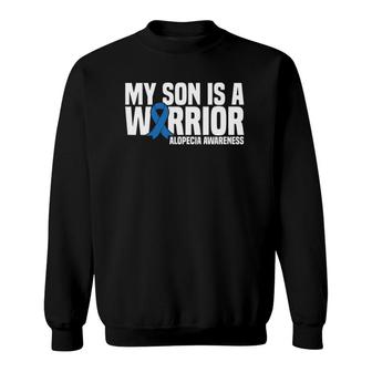 My Son Is A Warrior Blue Ribbon Alopecia Awareness Sweatshirt | Mazezy