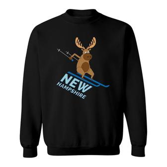 New Hampshire Nh Skiing Moose Winter Sweatshirt | Mazezy