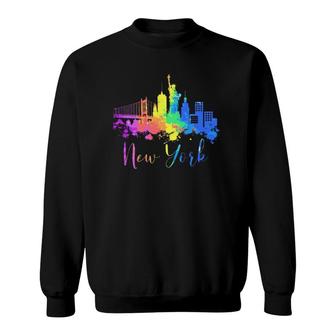 New York Skyline Watercolor Souvenir Gift Liberty Big Apple Sweatshirt | Mazezy