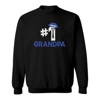 Number One Grandpa - Hashtag No 1 Best Papaw Grandad Gramps Fedora Hat Tie Glasses Sweatshirt - Seseable