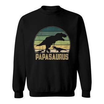 Papasaurus 2 Kids Vintage Retro Sunset Funny Dad Dinosaur Sweatshirt - Seseable