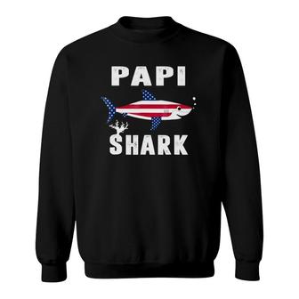 Papi Shark American Usa Flag Fathers Day Gifts For Dad Sweatshirt - Seseable