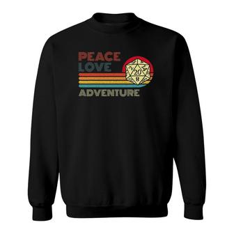 Peace Love Adventure Retro Vintage Sunset Dungeons D20 Gamer Sweatshirt - Seseable