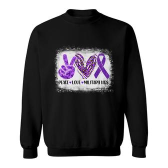 Peace Love Military Kids Purple Up For Military Child Month Sweatshirt - Seseable