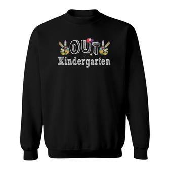 Peace Out Kindergarten -Last Day Of School Kindergarten Teacher Student Graduation Peace Hand Sign With Hat Sweatshirt - Seseable