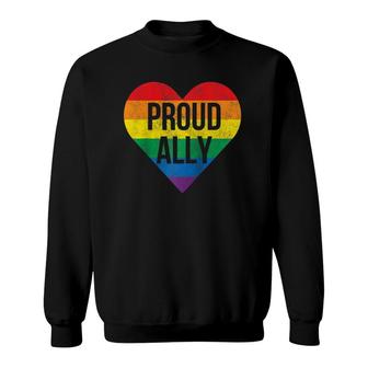 Proud Ally Gay Pride Month Lgbtq Flag Cute Heart Vintage Raglan Baseball Tee Sweatshirt - Seseable