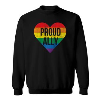 Proud Ally Gay Pride Month Lgbtq Flag Cute Heart Vintage Raglan Baseball Tee Sweatshirt | Seseable CA