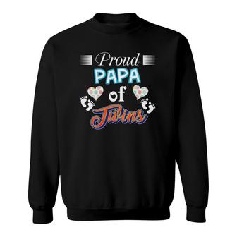 Proud Papa Of Twins Father Day Heart Footprint Dad Daddy Sweatshirt - Seseable