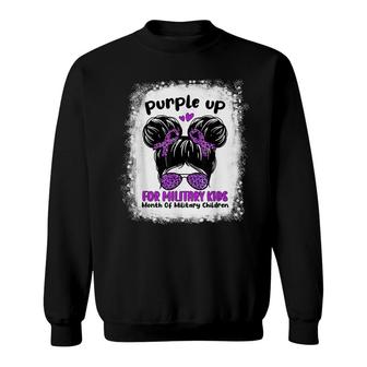 Purple Up For Military Child Month Kids Messy Bun Bleached Sweatshirt - Seseable