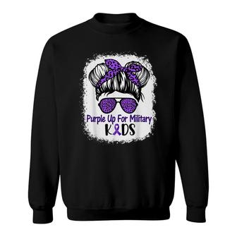 Purple Up For Military Kids Child Messy Bun Leopard Bleached Sweatshirt - Seseable