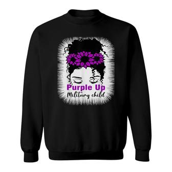 Purple Up For Military Kids Messy Bun Sunflower Sweatshirt - Seseable