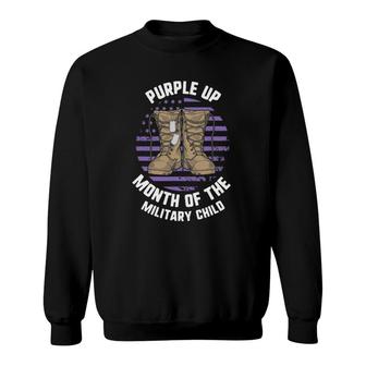 Purple Up Military Child Kids Month Awareness Boot Usa Flag Sweatshirt | Mazezy
