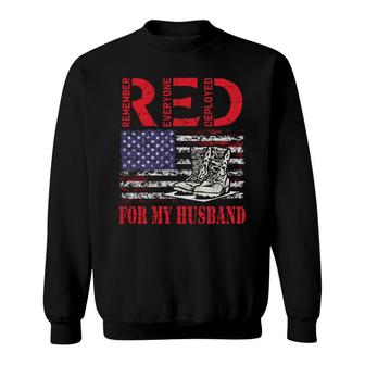 Red Friday For My Husband Army Military Wife Us Flag Veteran Sweatshirt - Seseable