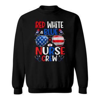 Red White Blue Nurse Crew Sunglasses 4Th Of July Sweatshirt - Seseable