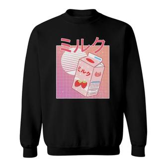 Retro 90S Japanese Strawberry Milk Aesthetic Kawaii Carton Sweatshirt - Seseable