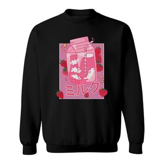 Retro 90S Strawberry Milk Shake - Funny Japanese Kawaii Milk Sweatshirt - Seseable