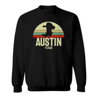 Retro Austin Texas Cowboy Hat On Cowboy Boot Vintage Sweatshirt - Thegiftio UK