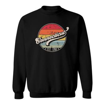 Retro Connecticut Home State Ct Cool 70S Style Sunset Sweatshirt - Seseable