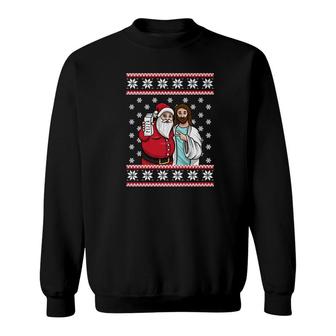 Santa Jesus Jingle Bro Pizza Lover Funny Christmas Sweatshirt - Monsterry