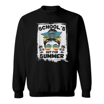 Schools Out For Summer Teacher Messy Bun Last Day Of School Sweatshirt - Thegiftio UK