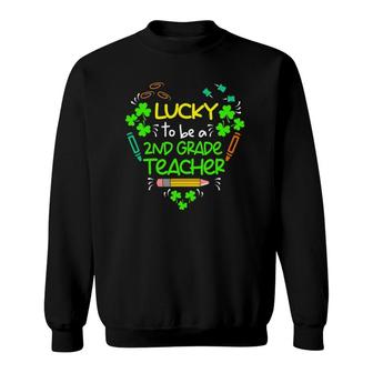 Shamrock Lucky To Be A 2Nd Grade Teacher St Patricks Day Sweatshirt - Seseable