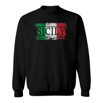 Sicilian Italian Italy Flag Vintage Sicily Vacation Travel Sweatshirt - Seseable