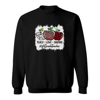 Teach Love Inspire 1St Grade Teacher Floral Red Plaid Leopard Apples Sweatshirt - Seseable