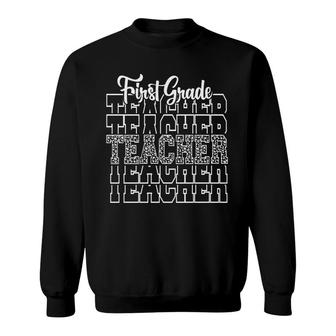 Teacher First Grade Leopard White First Grade Teacher Back To School Sweatshirt | Seseable FR