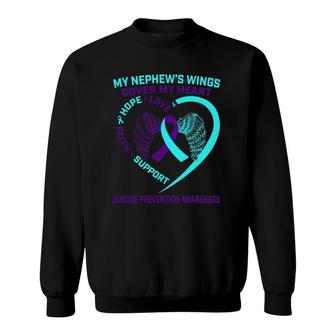 Teal Purple Suicide Prevention Awareness Nephew Heart Wings Sweatshirt | Mazezy