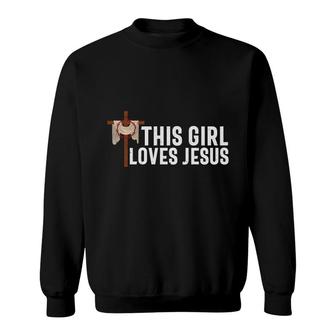 This Girl Loves Jesus Bible Verse White Graphic Christian Sweatshirt - Seseable