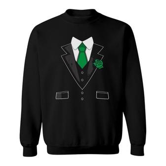 Tuxedo Costume Green Rose Tie Funny St Patricks Day Men Sweatshirt | Mazezy