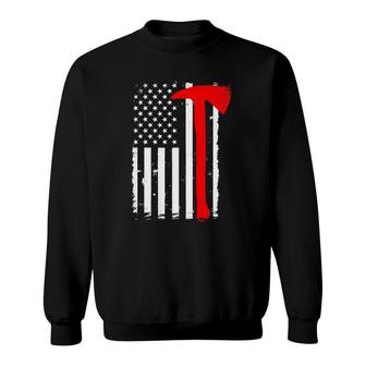 Usa Flag Axe Vintage Firefighter Thin Red Line Fireman Gift Sweatshirt | Mazezy