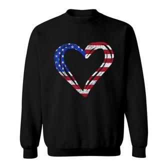 Usa Flag Heart American Patriotic Armed Forces Memorial Day Sweatshirt - Seseable