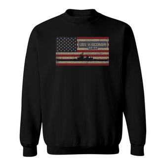 Uss Wisconsin Bb-64 Battleship Gift Usa American Flag Sweatshirt - Seseable