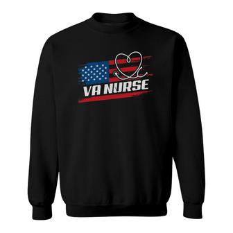 Va Nurse Usa American Flag Stethoscope 4Th Of July Patriotic Sweatshirt - Seseable