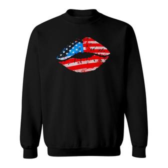 Vintage American Flag Lips 4Th Of July Patriotic Usa Day Sweatshirt - Seseable