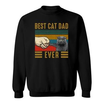 Vintage Best Cat Dad Ever Fathers Day Scottish Fold Cat Sweatshirt - Seseable