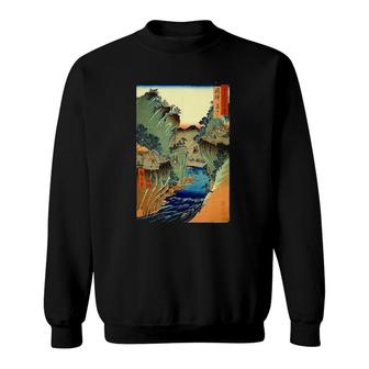 Vintage Famous Japanese Woodblock Art Hiroshige Basket Ferry Sweatshirt - Seseable