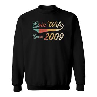 Womens 13 Years Wedding Anniversary For Her Epic Wife Since 2009 V-Neck Sweatshirt | Mazezy
