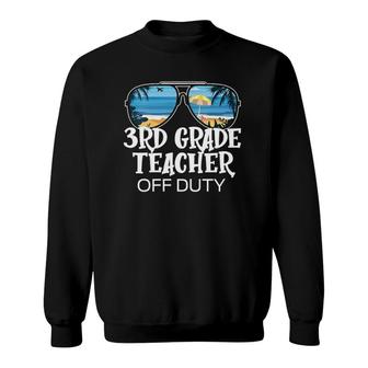 Womens 3Rd Grade Teacher Off Duty Sunglasses Palm Tree Beach V-Neck Sweatshirt | Seseable CA