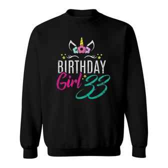 Womens Birthday Girl 33 Years Old Gift Cute Unicorn Face 33Rd Bday Sweatshirt - Seseable
