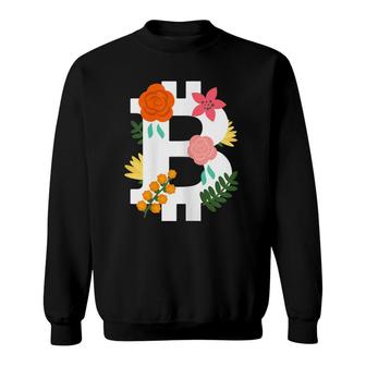 Womens Bitcoin Logo Floral Flower Btc Trader Cryptocurrency Sweatshirt - Seseable
