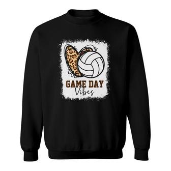 Womens Bleached Volleyball Game Day Vibes Volleyball Mom Game Day V-Neck Sweatshirt - Thegiftio UK