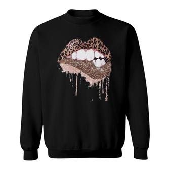 Womens Cheetah Animal Print Sexy Kiss Mouth Leopard Print Lips Sweatshirt | Mazezy