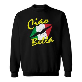 Womens Ciao Bella Italian Lips Travel Italy Flag Lover Gift V-Neck Sweatshirt - Seseable