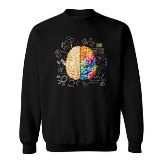 Womens Colorful Brain Science And Art Neuroscience Neurologist V-Neck Sweatshirt | Mazezy